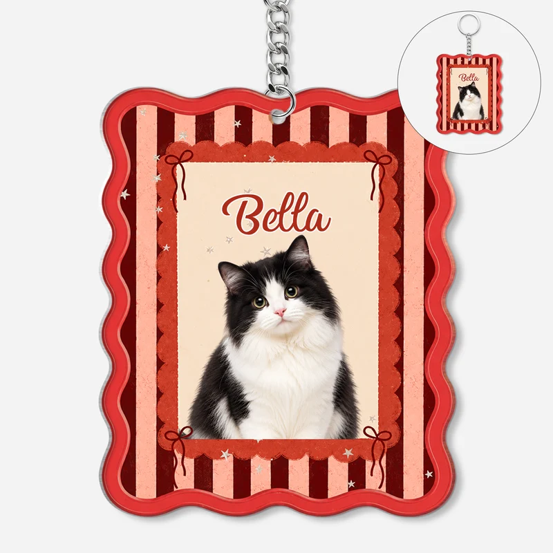 Katze + Erdbeere - Personalisierte Geschenke Foto | Acryl Schlüsselanhänger