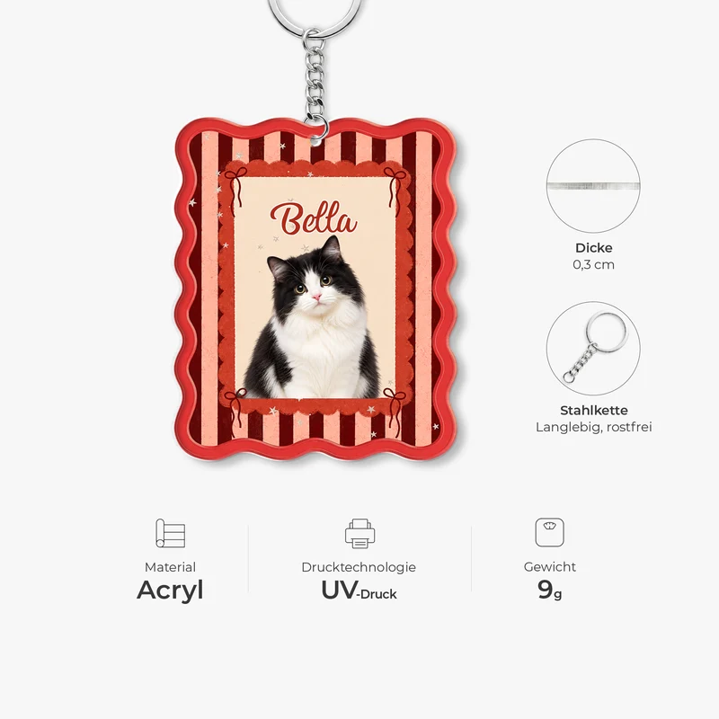 Katze + Erdbeere - Personalisierte Geschenke Foto | Acryl Schlüsselanhänger
