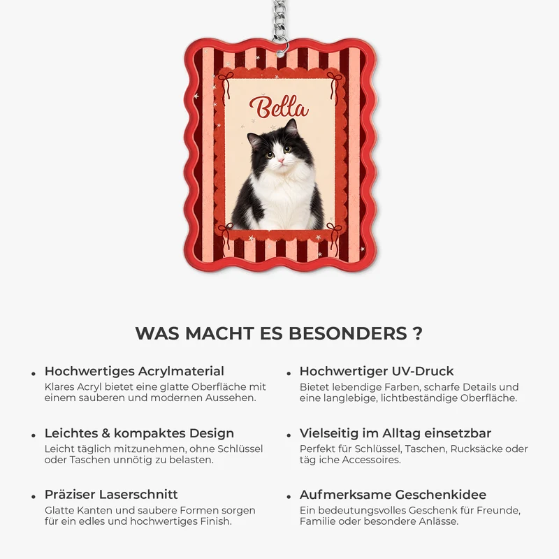 Katze + Erdbeere - Personalisierte Geschenke Foto | Acryl Schlüsselanhänger