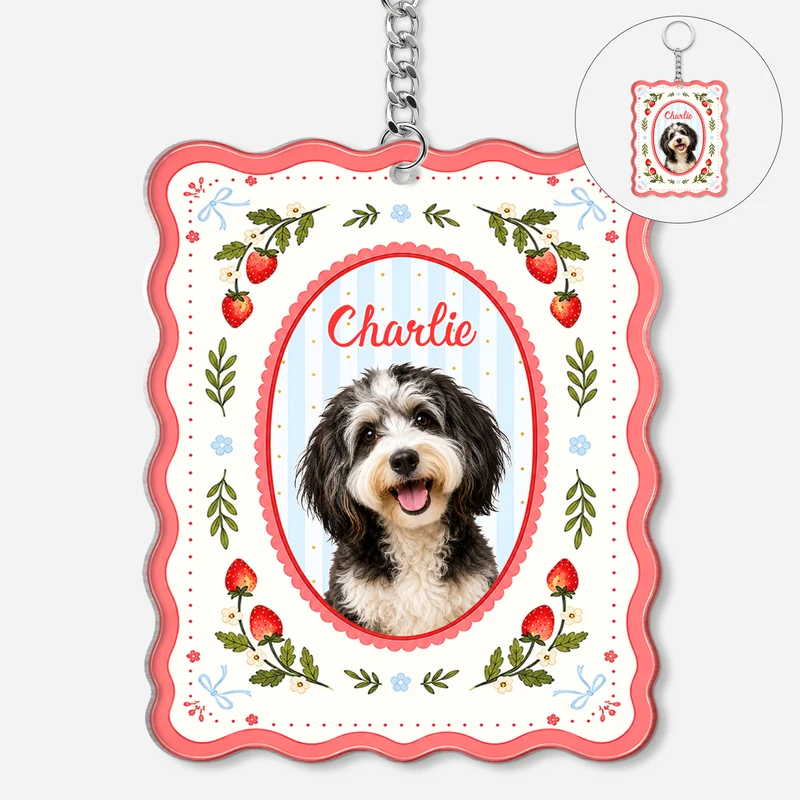 Hund + Erdbeere - Personalisierte Geschenke Foto | Acryl Schlüsselanhänger