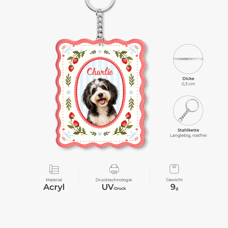 Hund + Erdbeere - Personalisierte Geschenke Foto | Acryl Schlüsselanhänger