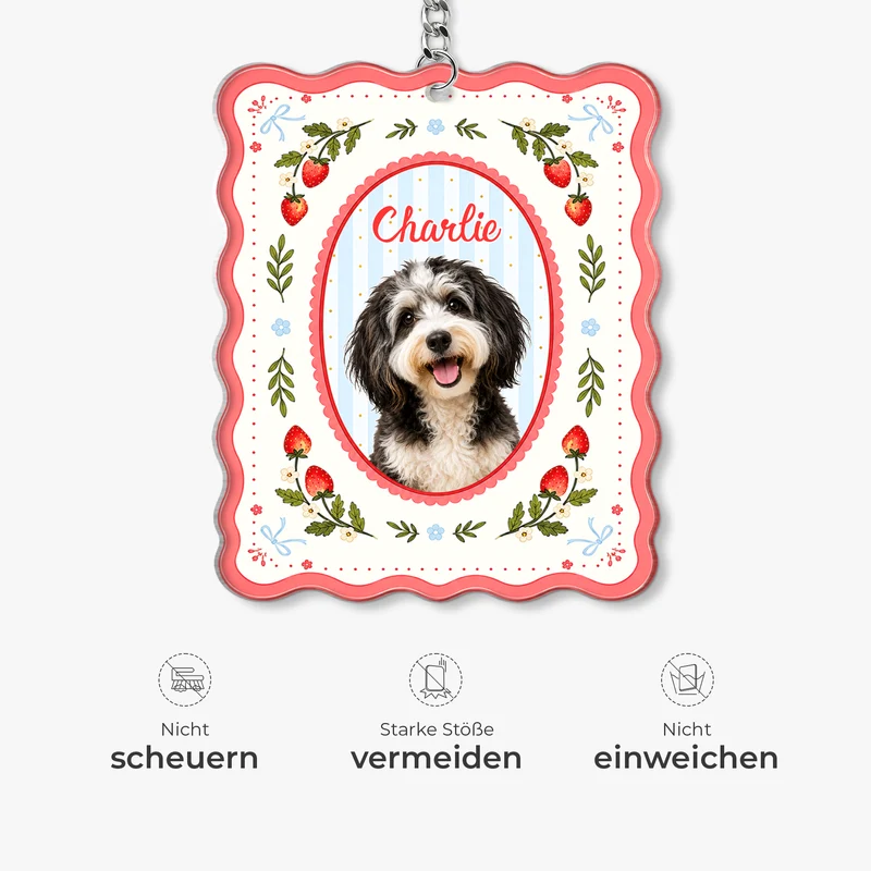 Hund + Erdbeere - Personalisierte Geschenke Foto | Acryl Schlüsselanhänger