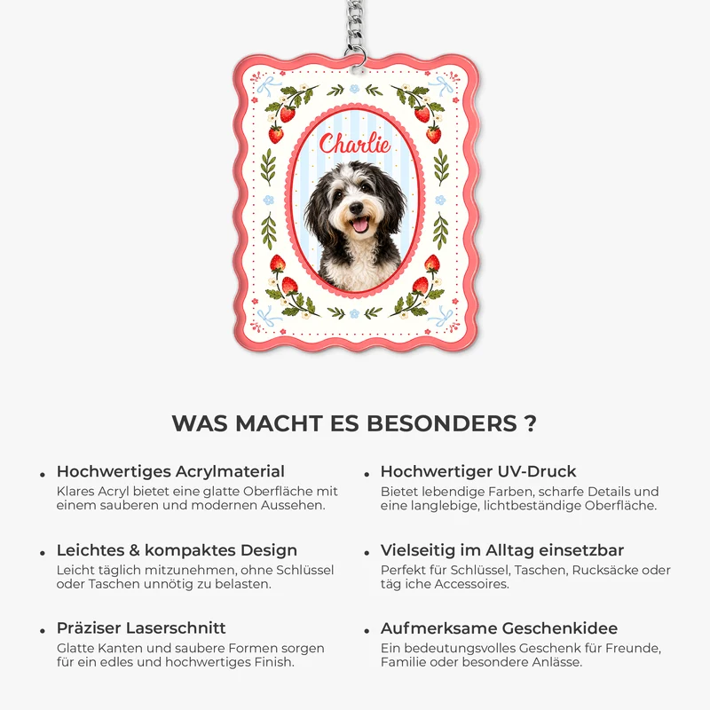 Hund + Erdbeere - Personalisierte Geschenke Foto | Acryl Schlüsselanhänger