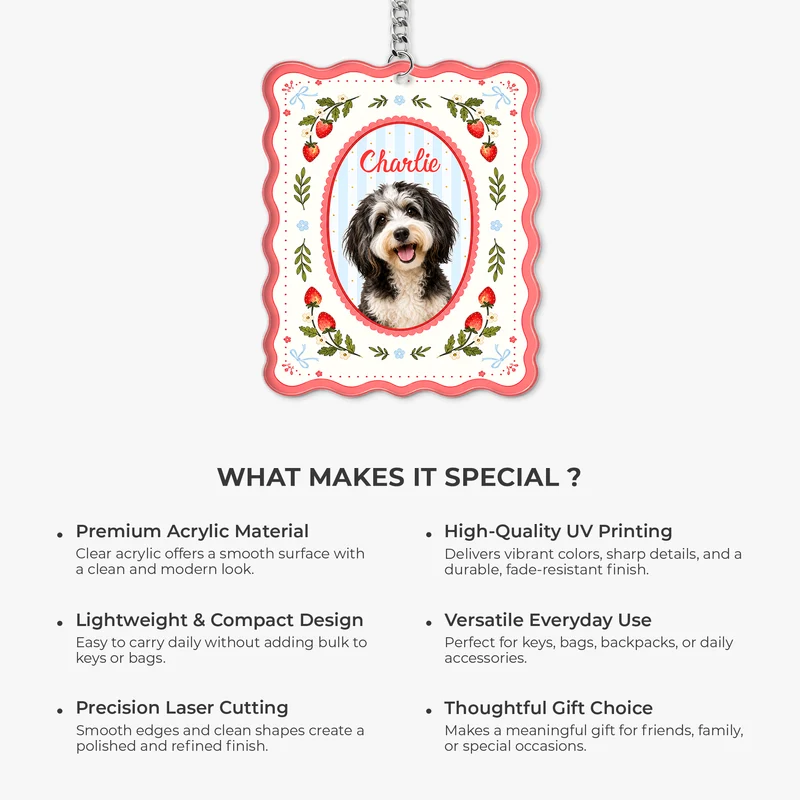 Hund + Erdbeere - Personalisierte Geschenke Foto | Acryl Schlüsselanhänger