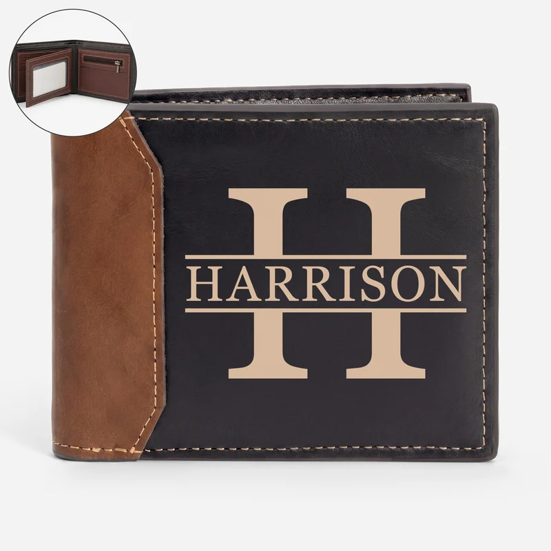 Alphabet Name Buchstabieren - Personalisiertes Geschenk | Premium Leder Portemonnaie Herren UV Druck