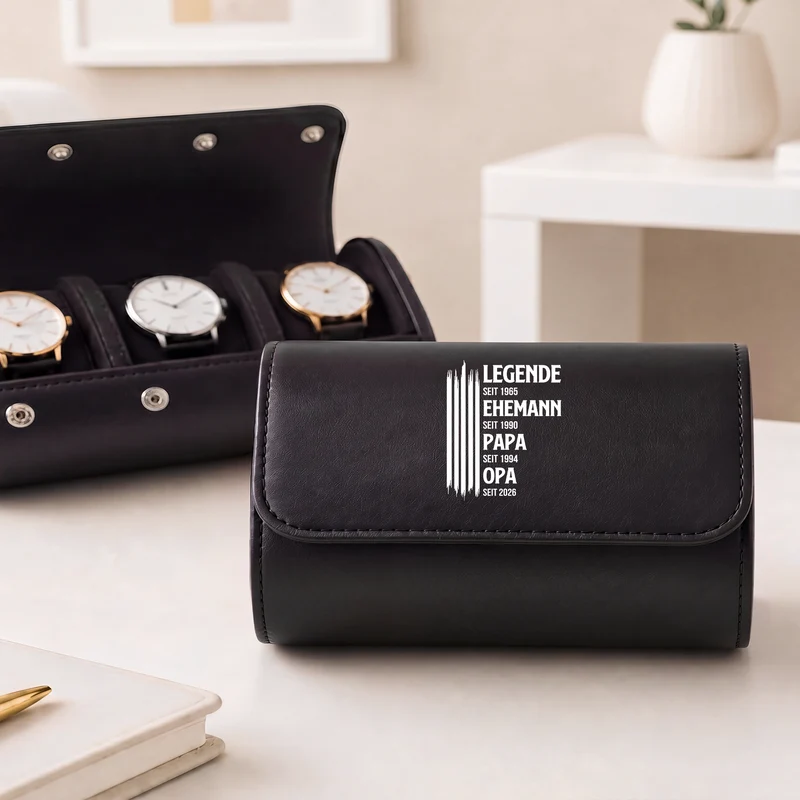 Legende Ehemann Papa Opa - Personalisiertes Geschenk | Uhrenetui Leder Weiß