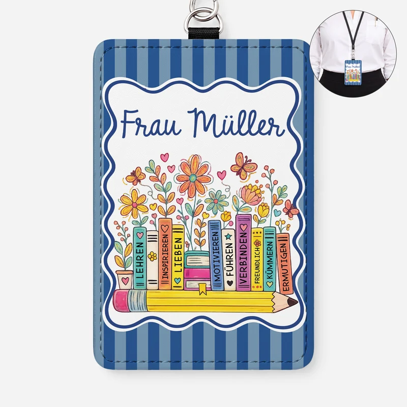 Lehrerin - Personalisiertes Geschenk | Leder Ausweishalter Mit Band