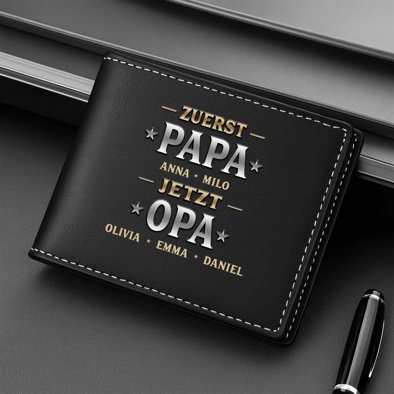 [3D-Optik] Zuerst Papa Jetzt Opa - Personalisiertes Geschenk | Portemonnaie Herren