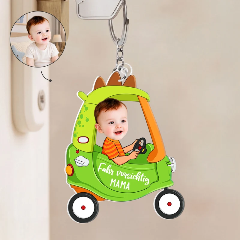 [3D-Optik] Fahr Vorsichtig Papa Opa - Personalisierte Geschenke Foto | Acryl Schlüsselanhänger Auto
