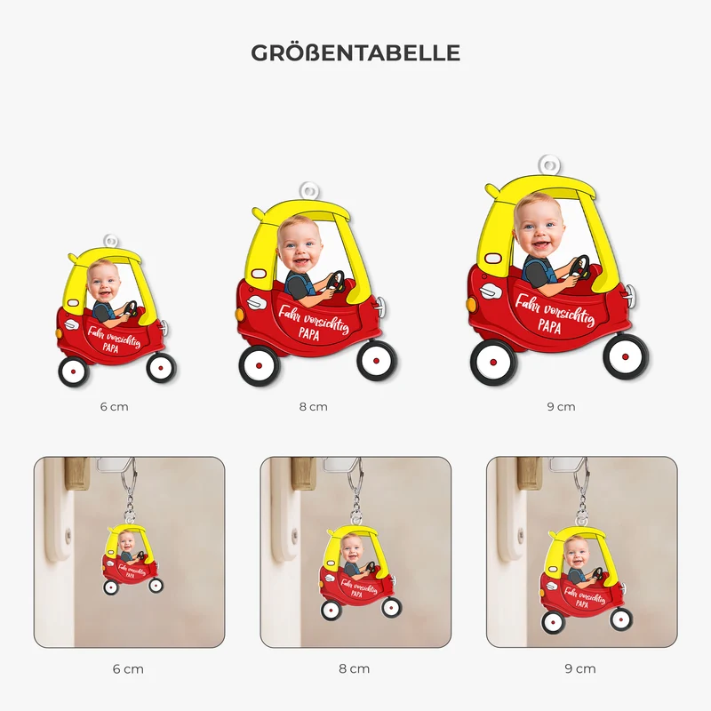 [3D-Optik] Fahr Vorsichtig Papa Opa - Personalisierte Geschenke Foto | Acryl Schlüsselanhänger Auto