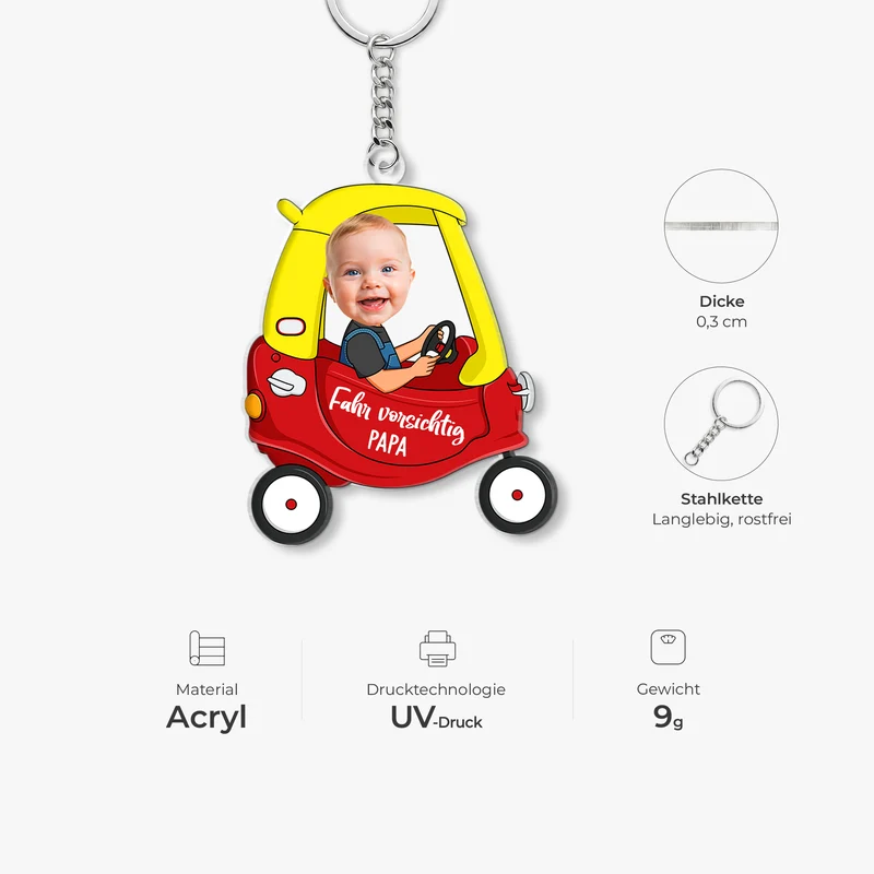 [3D-Optik] Fahr Vorsichtig Papa Opa - Personalisierte Geschenke Foto | Acryl Schlüsselanhänger Auto