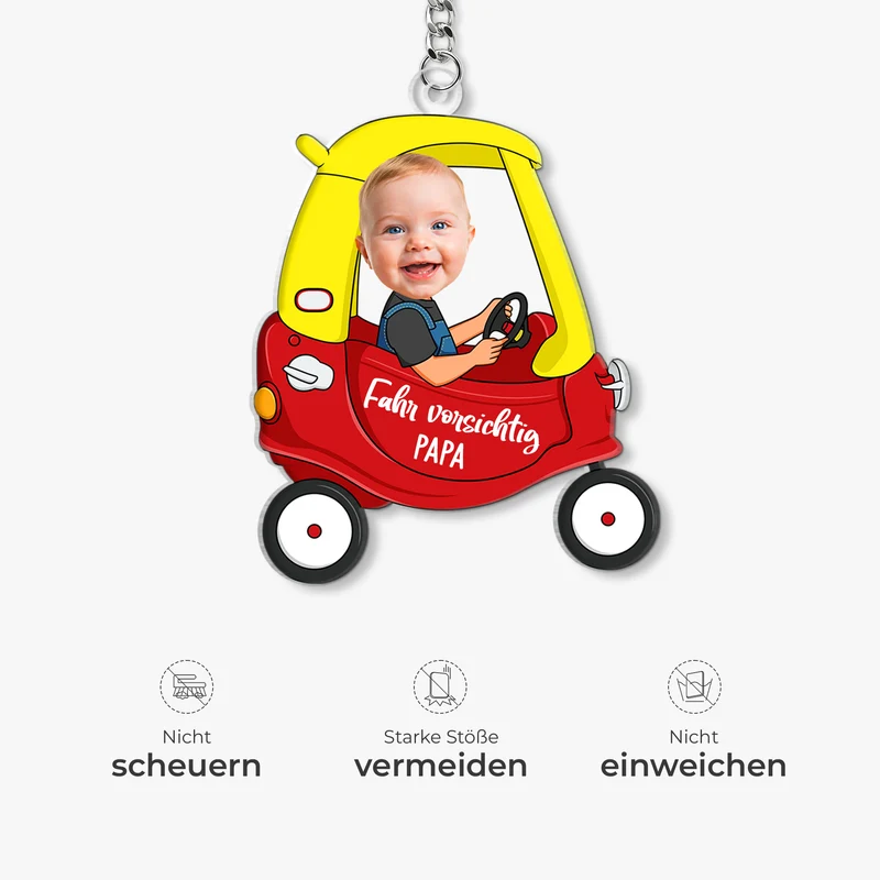[3D-Optik] Fahr Vorsichtig Papa Opa - Personalisierte Geschenke Foto | Acryl Schlüsselanhänger Auto