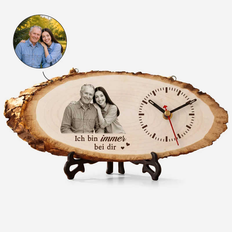 Ich Bin Immer Bei Dir - Personalisierte Trauergeschenke | Uhr Holzscheibe Foto Papa Mama