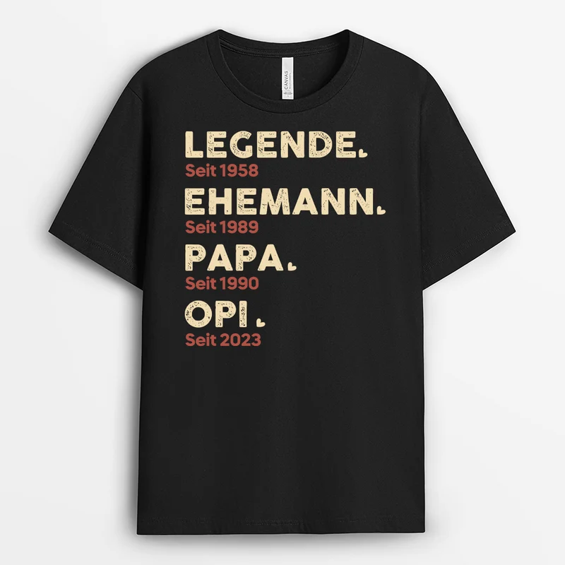 Legende Ehemann Papa Opa - Personalisiertes Geschenk | T-Shirt Opa Vintage Herzen