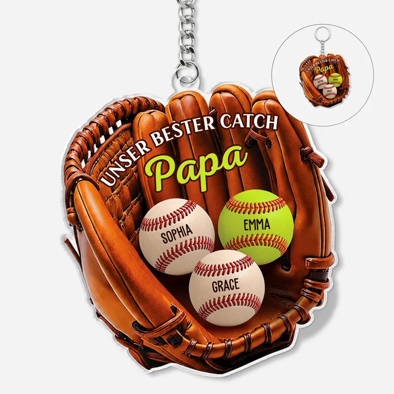 [3D-Optik] Unser bester Catch Papa Mama - Personalisiertes Geschenk | Acryl Schlüsselanhänger