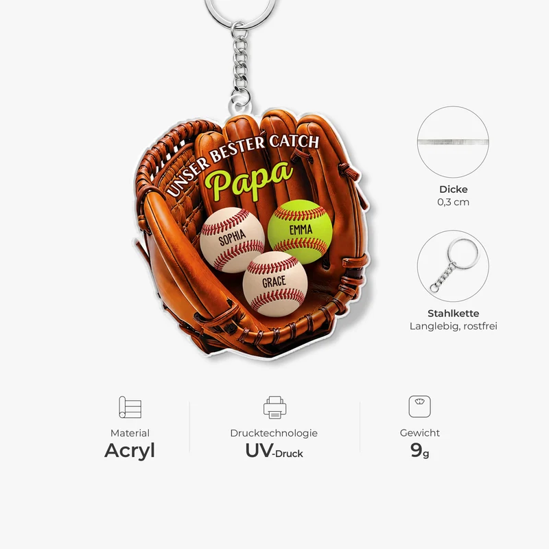 [3D-Optik] Unser bester Catch Papa Mama - Personalisiertes Geschenk | Acryl Schlüsselanhänger