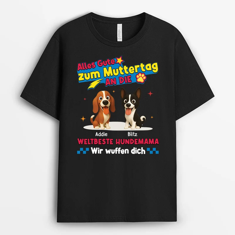 Alles Gute Zum Muttertag Vatertag - Personalisiertes Hunde Geschenk | T Shirt Schwarz