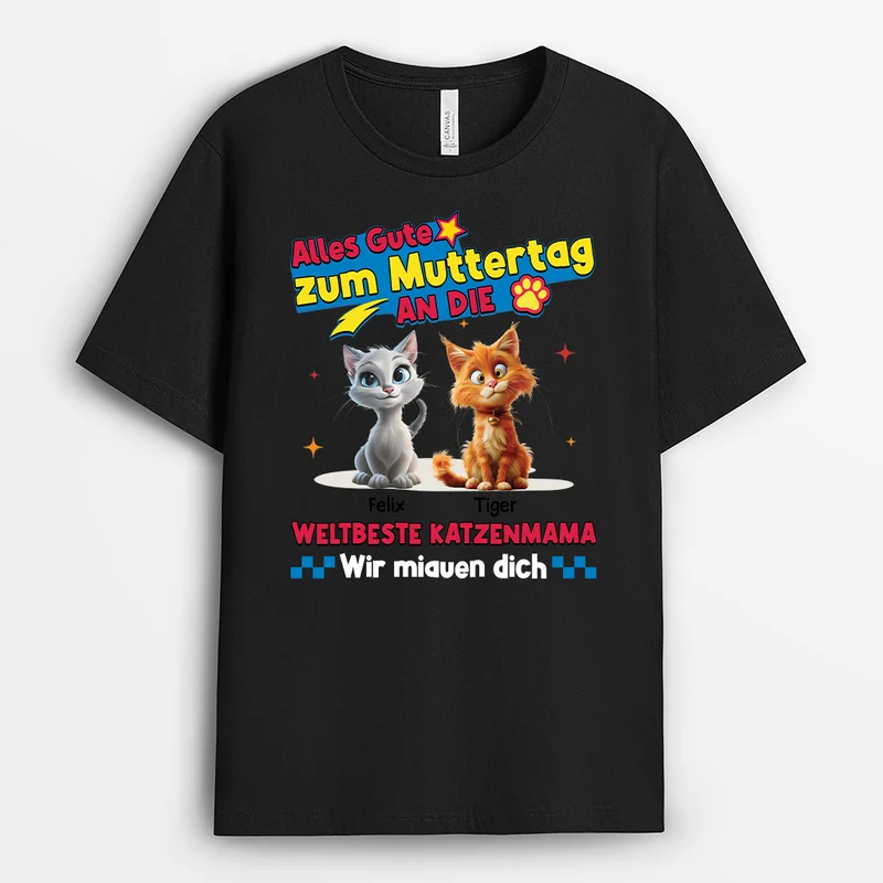 Alles Gute Zum Muttertag Vatertag - Personalisierte Geschenke Katze | T Shirt Schwarz