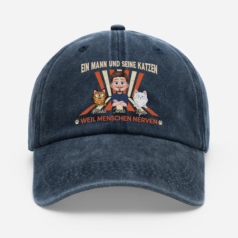 Ein Mann & Seine Katze Weil Menschen Nerven - Personalisiertes Geschenk | Washed Cap