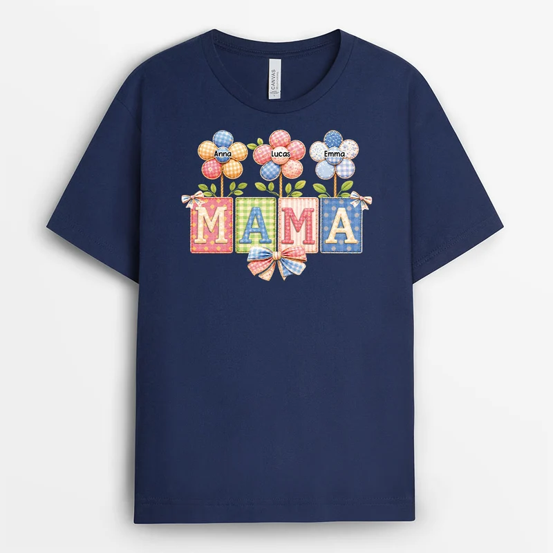 Mama Mit Kindernamen Patchwork - Personalisiertes Geschenk | Oma Mama T Shirt