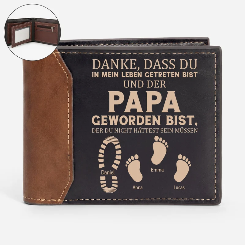Danke Dass Du Für Mich Da Bist - Personalisiertes Geschenk | Premium Leder Portemonnaie Herren Bonus Papa
