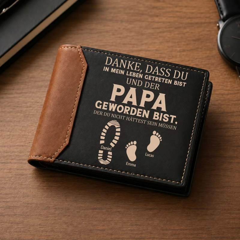 Danke Dass Du Für Mich Da Bist - Personalisiertes Geschenk | Premium Leder Portemonnaie Herren Bonus Papa