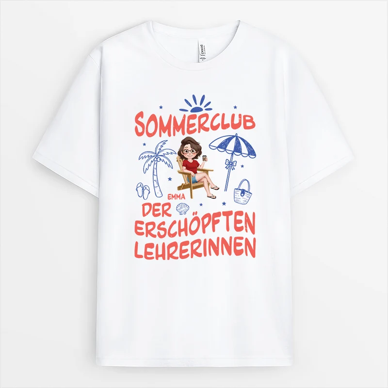 Sommer-Club Der Erschöpften Lehrerinnen - Personalisiertes Geschenk Lehrer | Cartoon T Shirt
