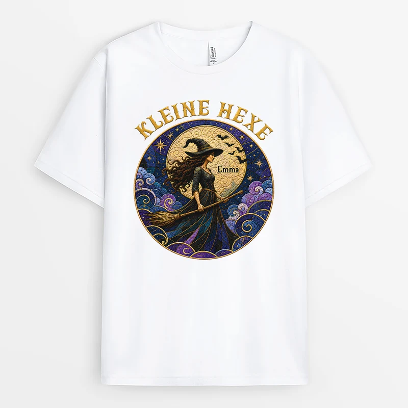 [3D-Optik] Kleine Hexe - Personalisiertes Geschenk | T Shirts Damen Halloween Weiß