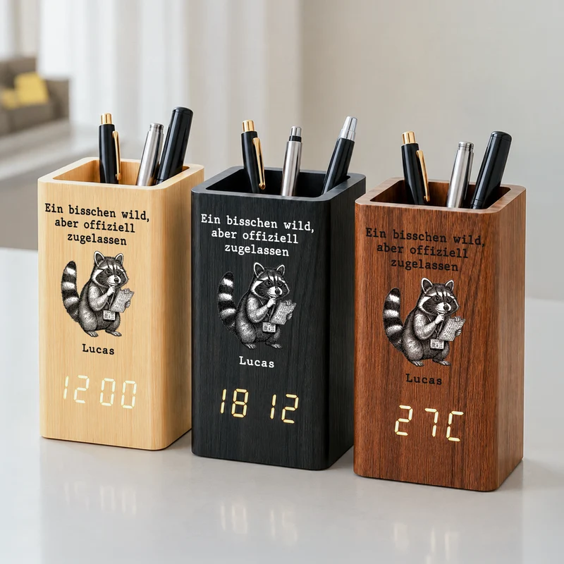 Ein Bisschen Wild Aber Mit Lizenz - Personalisiertes Geschenk | Stiftehalter Mit Uhr Kollegen Lustig