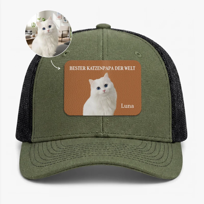 Bester Katzenpapa Der Welt - Personalisierte Geschenke Katze | Cap Mit Lederpatch