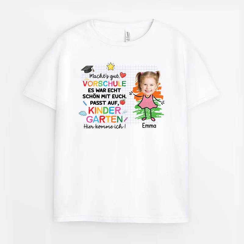 Tschüss Krippe Hallo Kindergarten - Personalisiertes Geschenk | T Shirts Kinder Mit Gesicht