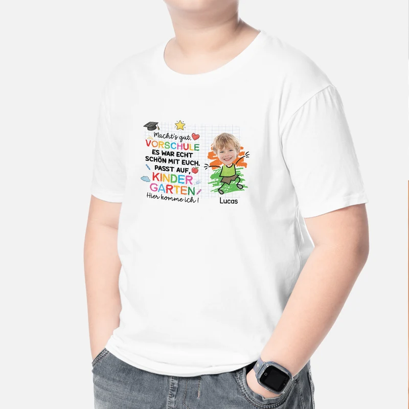 Tschüss Krippe Hallo Kindergarten - Personalisiertes Geschenk | T Shirts Kinder Mit Gesicht