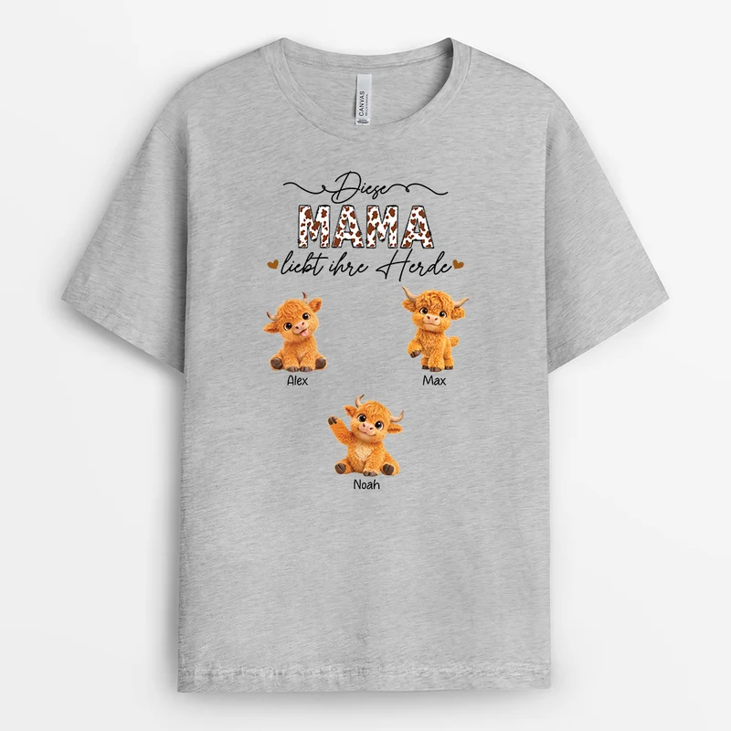 Dieser Papa Liebt Seine Herde - Personalisiertes Geschenk | Mama Papa Shirt Schottisches Hochlandrind