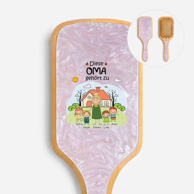 Diese Oma Gehört Zu - Personalisiertes Geschenk | UV Druck Bambus Haarbürste Mama/Oma Strichmännchen
