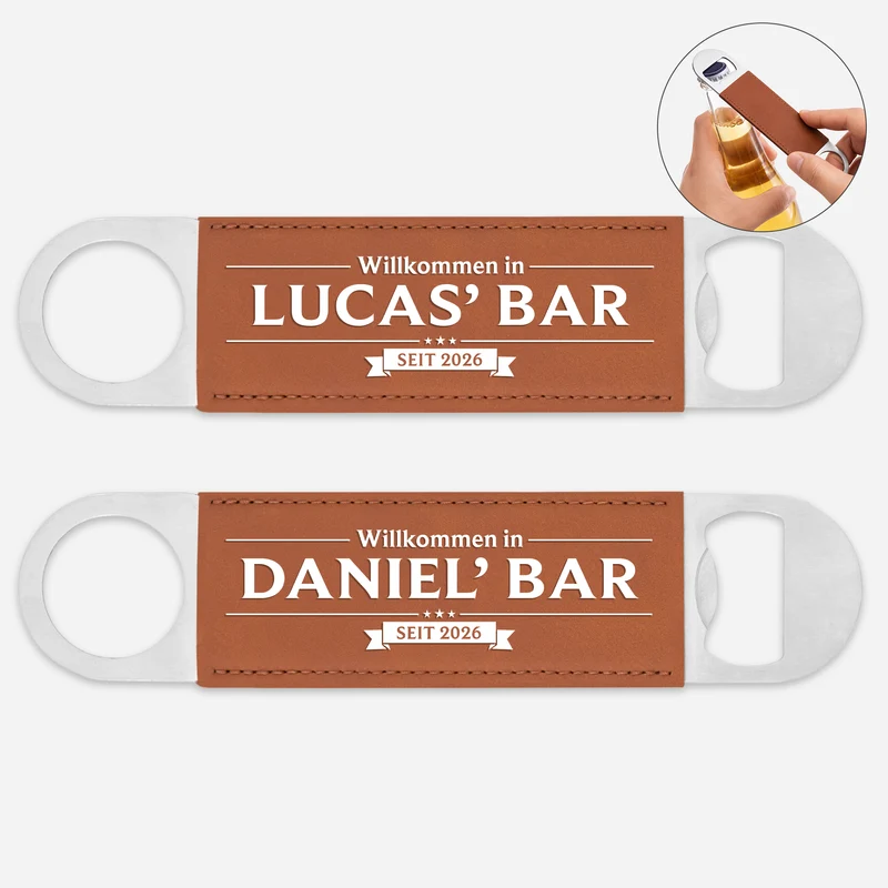 Willkommen In Der Bar - Personalisierte Geschenke Für Männer | Leder Flaschenöffner