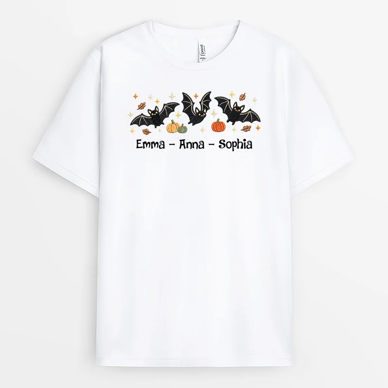 [3D-Optik] Fledermaus Halloween - Personalisiertes Geschenk | Freundschafts T Shirts Weiß
