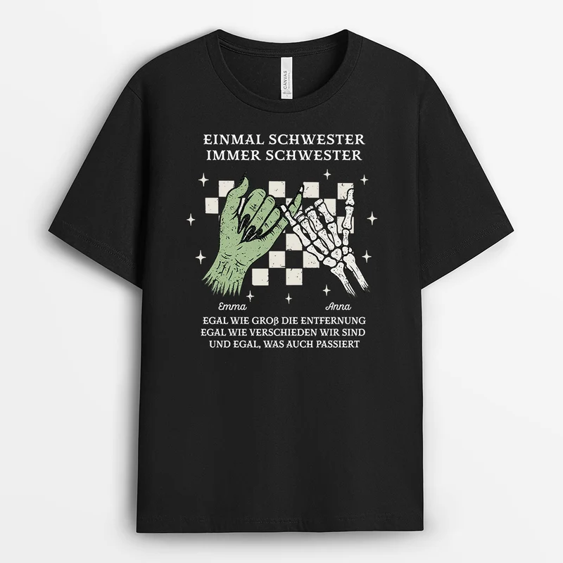 Einmal Schwester Immer Schwester - Personalisiertes Geschenk | T Shirt Freundin Halloween