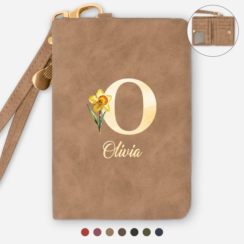 Alphabet Name + Geburtsmonat Blume - Personalisierte Geschenke Für Frauen | Trifold Portemonnaie