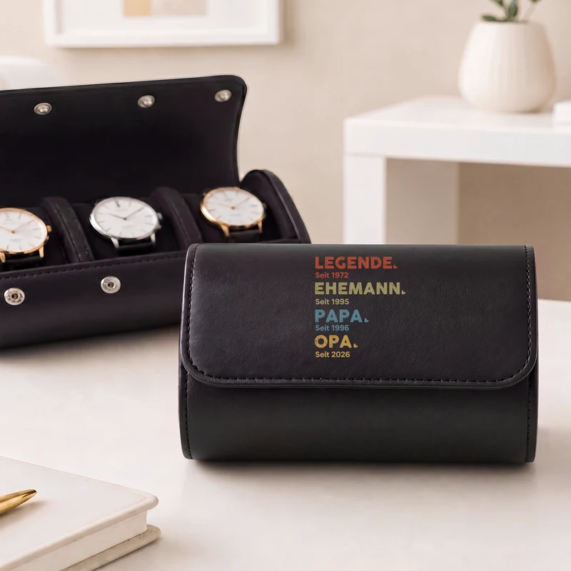 Legende Ehemann Papa Opa - Personalisiertes Geschenk | Uhrenetui Leder