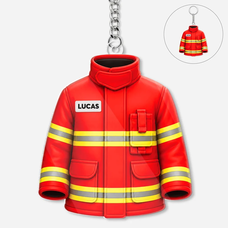 [3D-Optik] Feuerwehr-Schutzkleidung - Personalisiertes Geschenk | Acryl Schlüsselanhänger