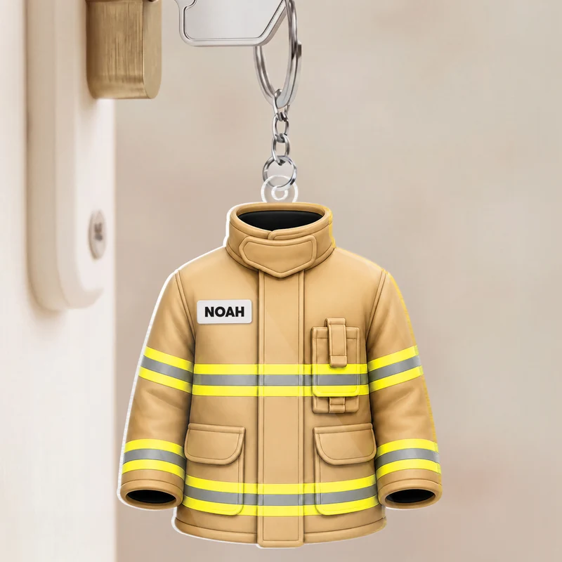 [3D-Optik] Feuerwehr-Schutzkleidung - Personalisiertes Geschenk | Acryl Schlüsselanhänger