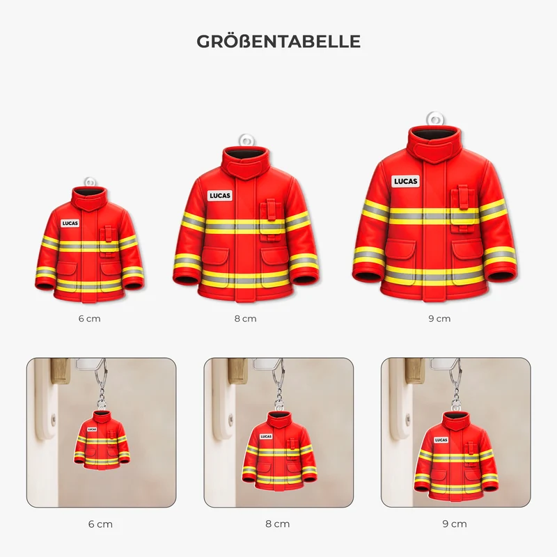 [3D-Optik] Feuerwehr-Schutzkleidung - Personalisiertes Geschenk | Acryl Schlüsselanhänger