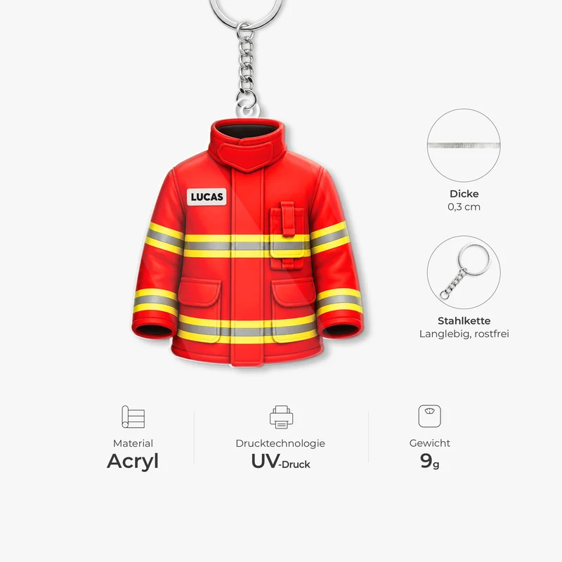 [3D-Optik] Feuerwehr-Schutzkleidung - Personalisiertes Geschenk | Acryl Schlüsselanhänger