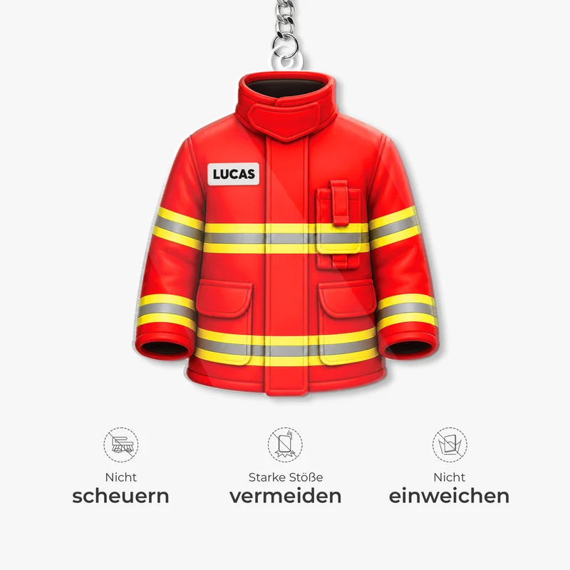 [3D-Optik] Feuerwehr-Schutzkleidung - Personalisiertes Geschenk | Acryl Schlüsselanhänger