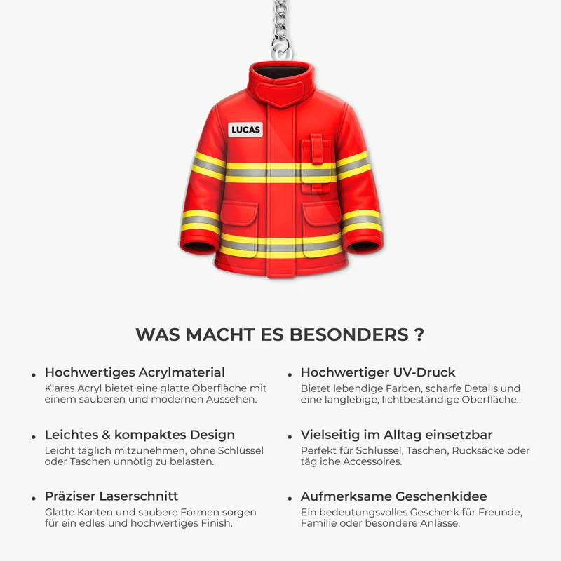 [3D-Optik] Feuerwehr-Schutzkleidung - Personalisiertes Geschenk | Acryl Schlüsselanhänger