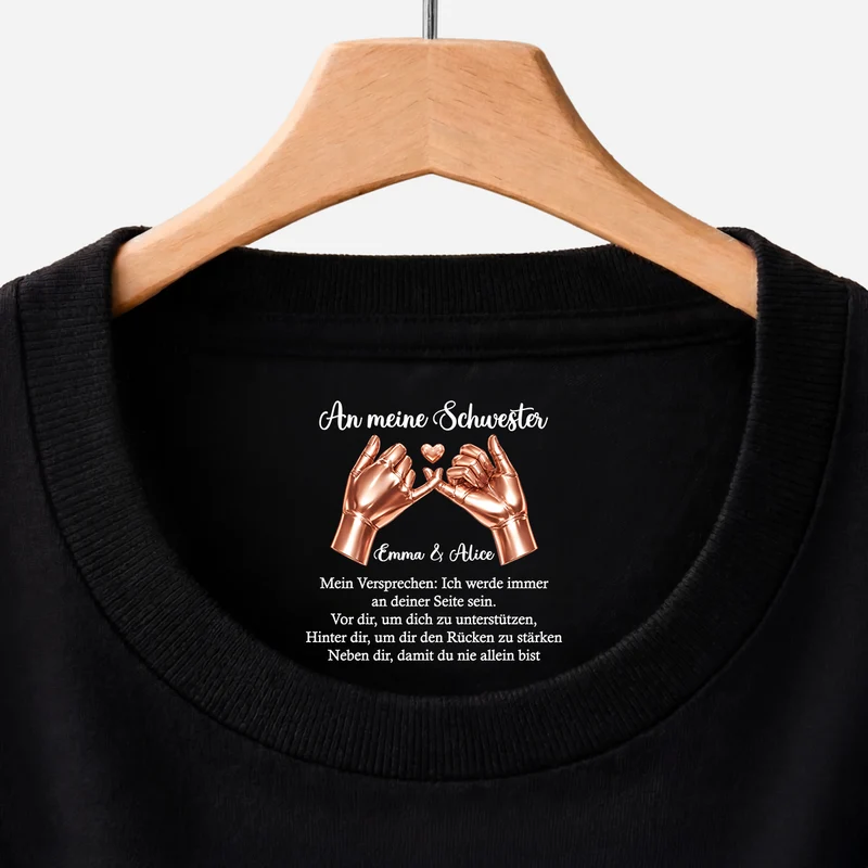 Du Bist Niemals Alleine - Personalisiertes Geschenk | Schwarzes T Shirt Nackenlabel Drucken Tochter Freundin