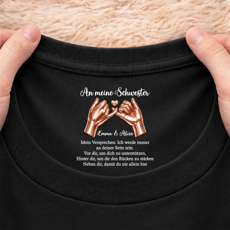 Du Bist Niemals Alleine - Personalisiertes Geschenk | Schwarzes T Shirt Nackenlabel Drucken Tochter Freundin