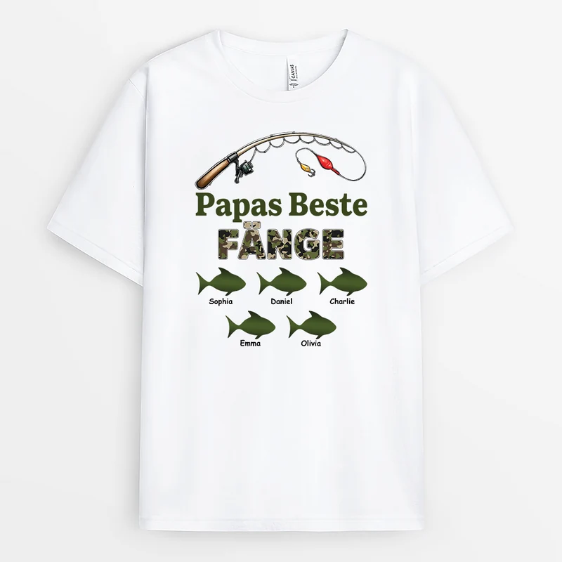 Opas Beste Fänge - Personalisiertes Geschenk | T-Shirt Opa Papa Fisch