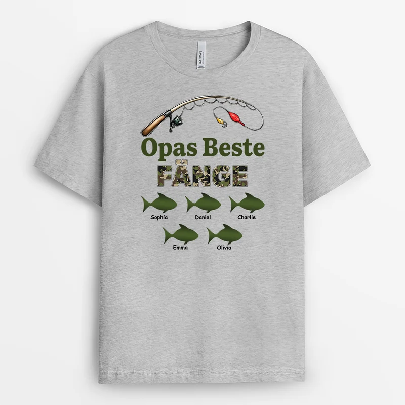Opas Beste Fänge - Personalisiertes Geschenk | T-Shirt Opa Papa Fisch