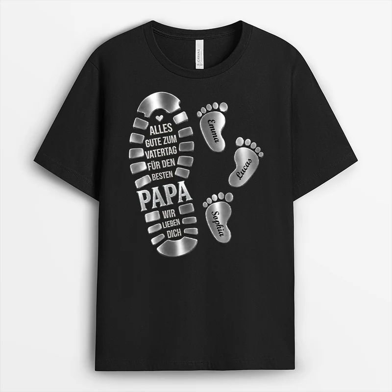 [3D-Optik] Alles Gute Zum Vatertag Für Den Besten Papa - Personalisiertes Geschenk | Opa Papa Shirt Schuhabdruck